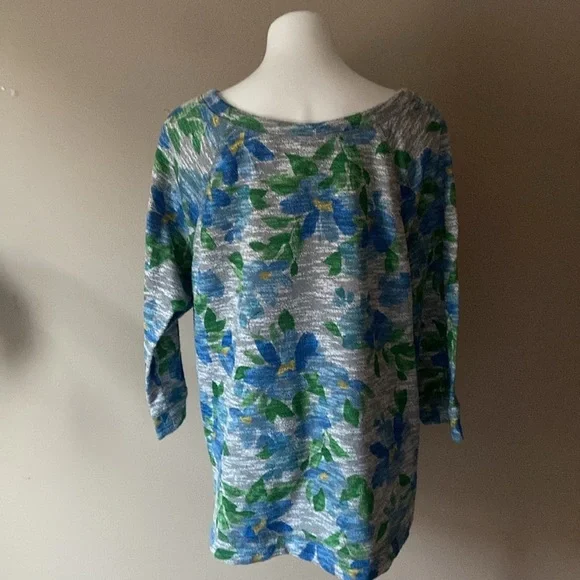 Ruby Rd. Women’s Gray Blue Floral Fleece Sweatshirt Size 2X Plus Size - Picture 2 of 4